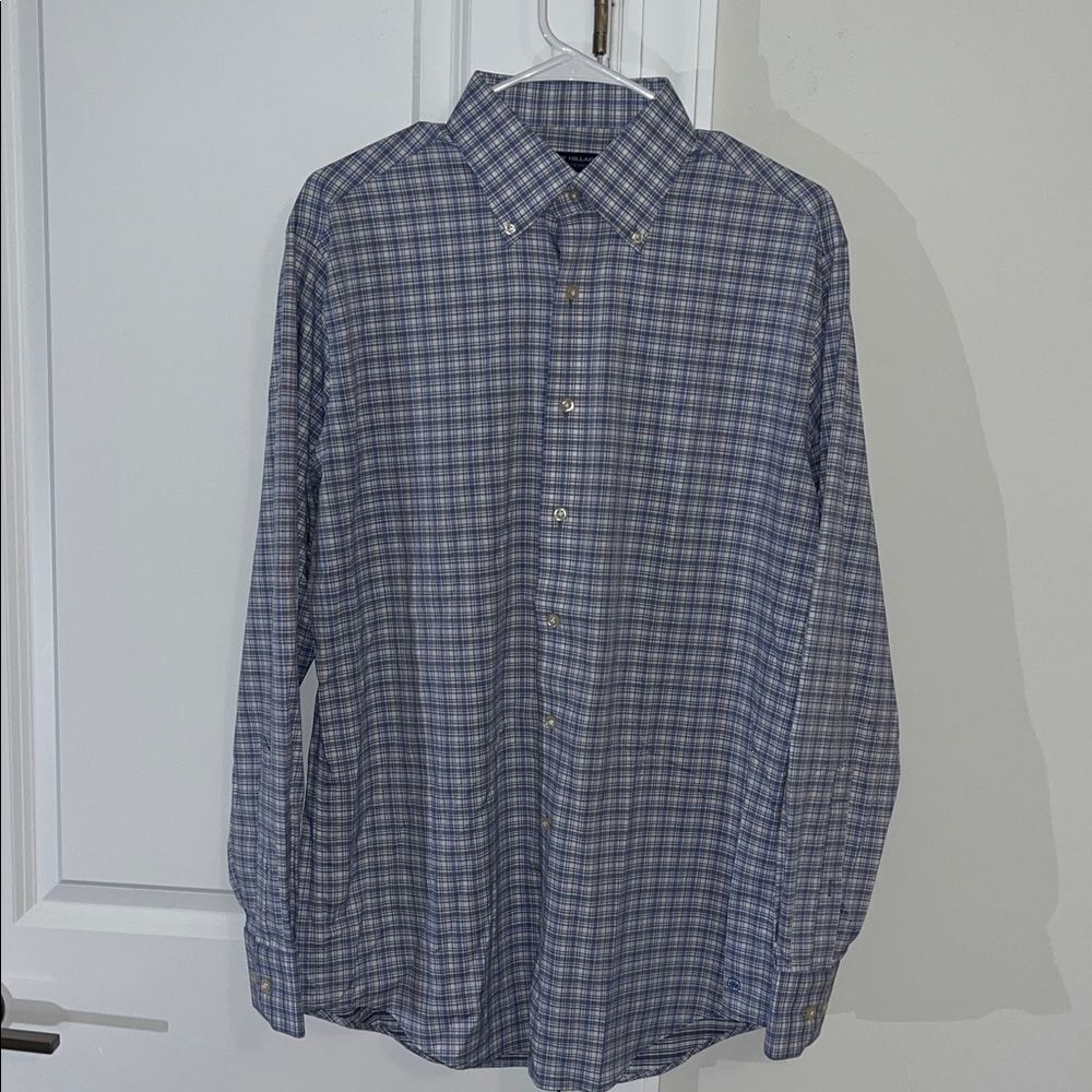 Peter Millar Crown Crafted Gray Plaid Button Down collar Travel Dress Work Shirt